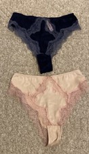 VICTORIA SECRET DREAM ANGELS SMALL SATIN LACE Pink Blue BRAZILIAN PANTY Lot 2