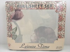 Vintage Leisure Time Full Sheet Set Floral 4 Pieces Fitted Flat Pillowcases New