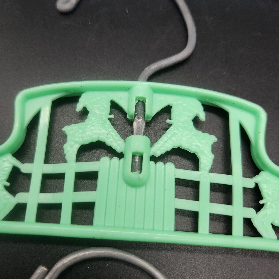 3 Vintage Child Infant Hangers Lamb Cutout Green & Blue Metal Plastic