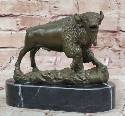 Carl Kauba Buffalo Bison Wildlife Genuine Bronze Sculpture Figurine Hot Cast Art