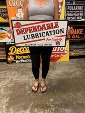 Antique Vintage Old Style Metal Sign Dependable Lion Gasoline Made in USA