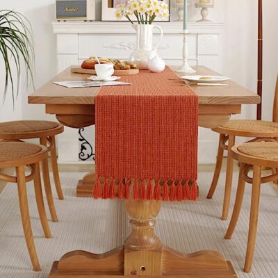 13x72inch Tassel Bohemian Vintage Rustic Farmhouse Table 13'' x 72'' Orange