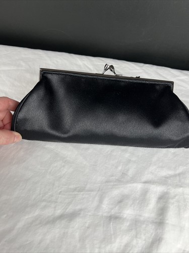 Carlo Fellini Black Satin Chain Strap Clutch Formal Purse Evening Bag - Picture 4 of 4