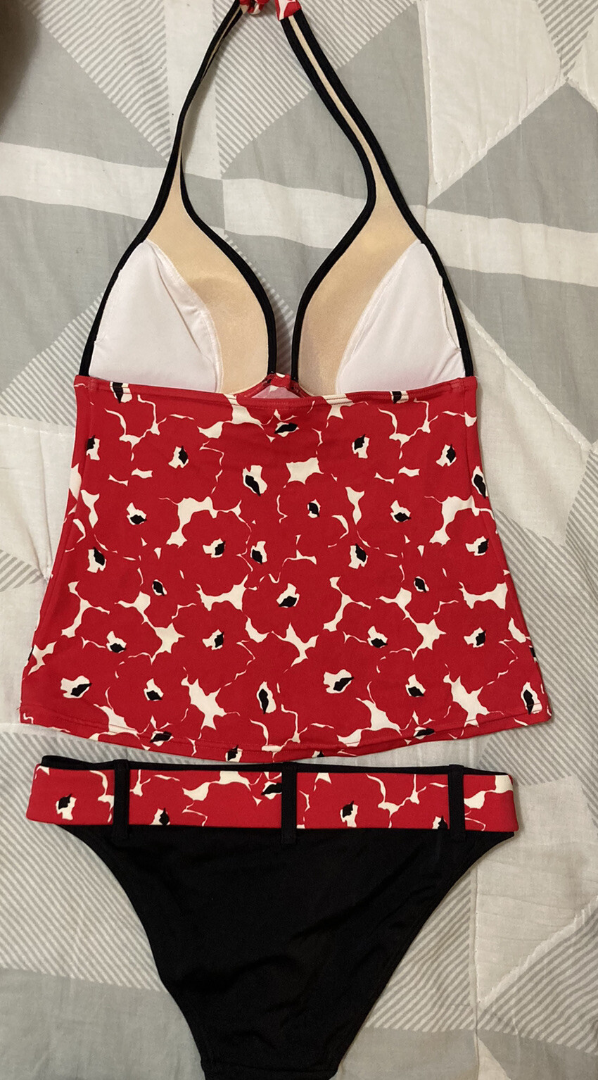 Victoria's Secret Women’s Red Black Floral Belted Tankini Swimsuit Size