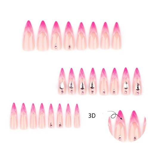 24pcs Stiletto Fake Nials Long Almond Press on Nails French Nail Tips DIY - Picture 11 of 20