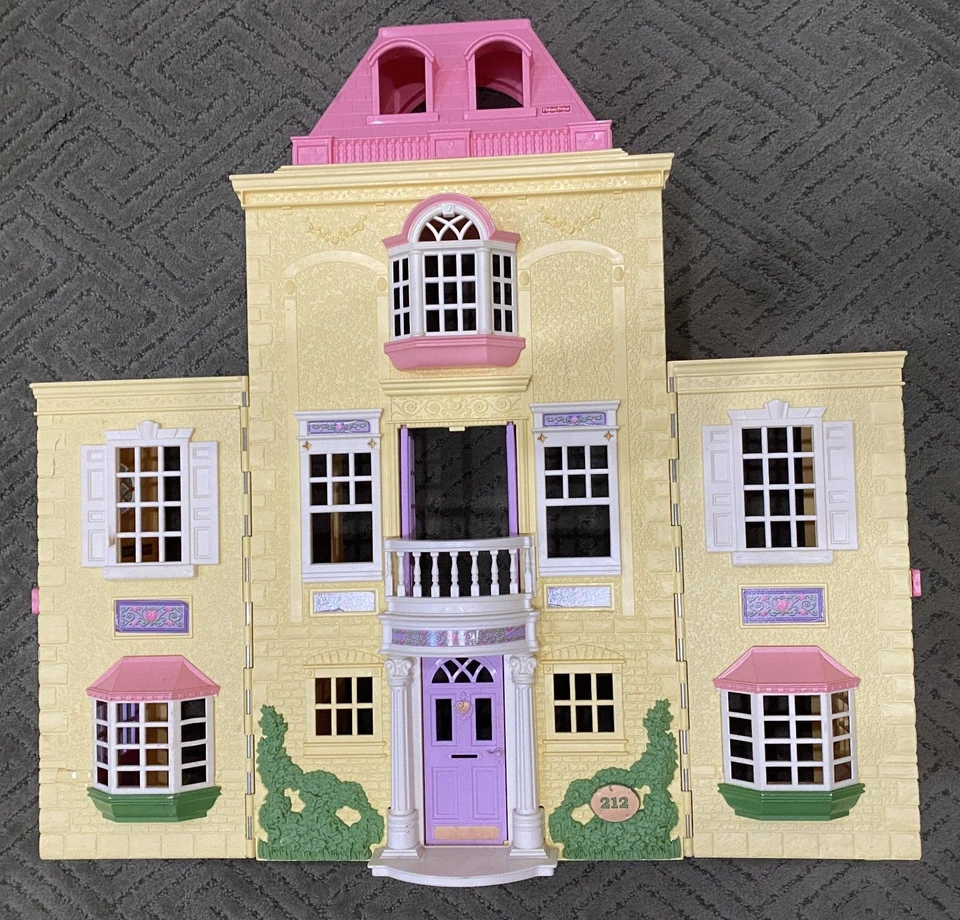 Vintage 1990s Fisher Price Loving Family Folding Doll House | Yellow Pink Girls - Image 3 of 4