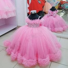 Pink Ball Gown Flower Girl Dresses Neck Kid Party Dress Costumes Photography