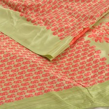 Sanskriti Vintage Saree Green-Red Crepe Floral Print Sari 5Yd Soft Craft Fabric