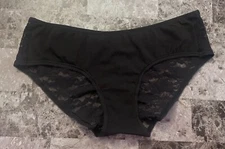 NWT VICTORIA'S SECRET M BLACK RUCHED FLORAL LACE BACK RARE HIPHUGGER PANTIES