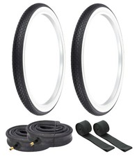 PRO BICYCLE TIRES 26 x 2.125 WHITEWALL G-5009 BRICK W/HEAVYDUTY TUBES RIMSTRIPS