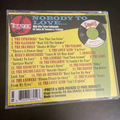 Teenage Shutdown : Nobody To Love Cd 1995) TS-6605 Crypt Records