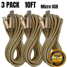 3 Pack 10Ft Micro USB Charger Cable Fast Charge Cord Lot For Android Samsung LG