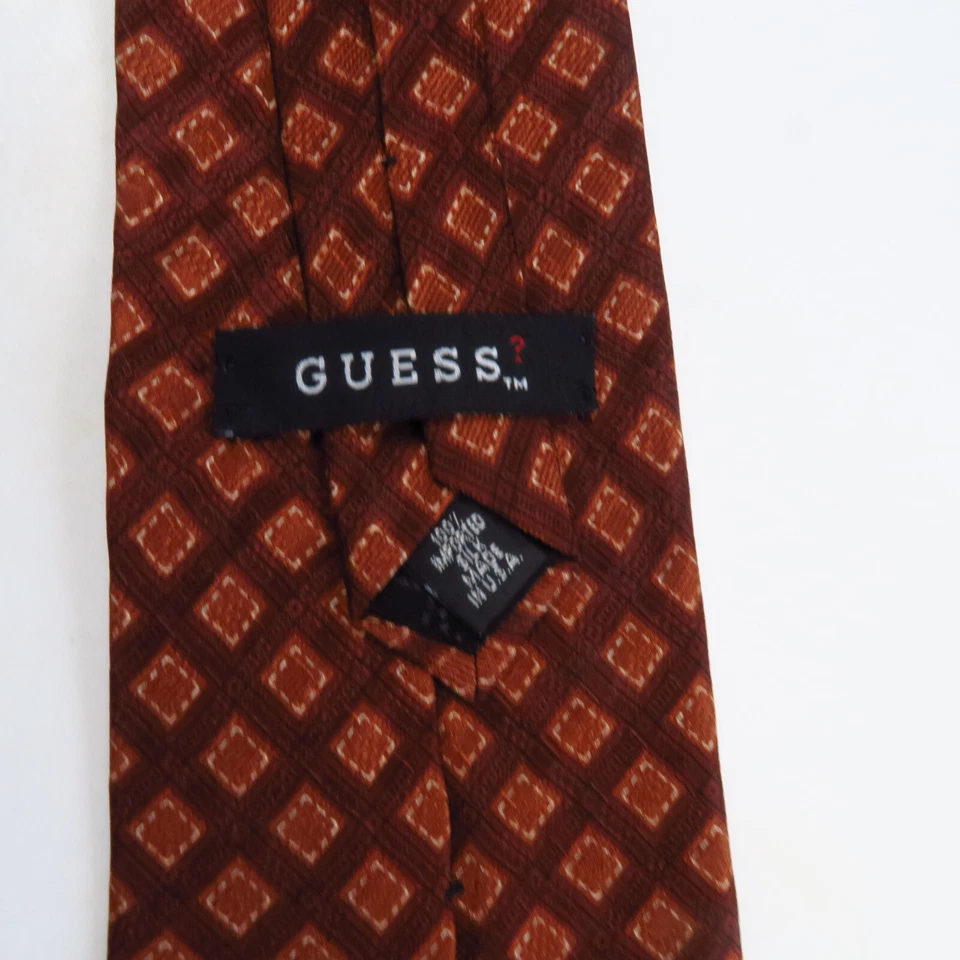 Vintage Guess? Maroon Orange Geometric Check Pattern Mens Neck Tie 54x4 Unique - Image 3 of 4