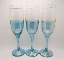 Vtg Cristal CrystaI Iridescent Blue Champagne Flute Wine Glass Filigree Gold 