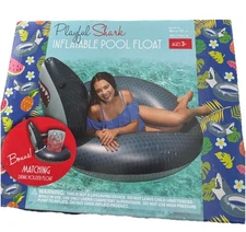 Sun Pleasure Inflatable Shark Pool Float W/ Drink Floatie NEW 48"