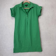 J Crew Shirt Dress Womens Tall XS Green Cotton Gauze Collared Knee Length