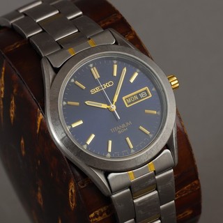 🇯🇵 Vtg Classic 1994 Seiko Gold & Titanium 38mm Mens Watch 7N43 0AB0 Day Date