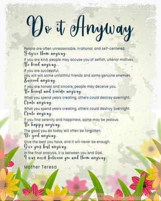 Motivational Do It Anyway Quote 8x10 Quote Print Wall Art Poster