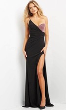 Jovani 09021 size 6  one-shoulder gown in soft jersey fabric fushia accent