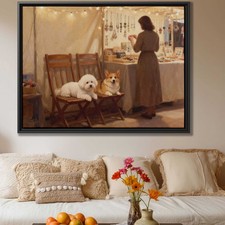 Bichon Frise Dog Canvas Print Oil Painting Animal Wall Art Living Room Decor