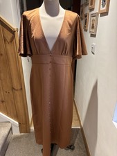 Pretty Little Thing Chocolate Satin Plunge Button Detail Midi Dress BNWT UK 16