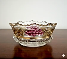Antique Norwood Pressed Glass Grape Leaf Bowl Set of 2 Gold Trim Victorian