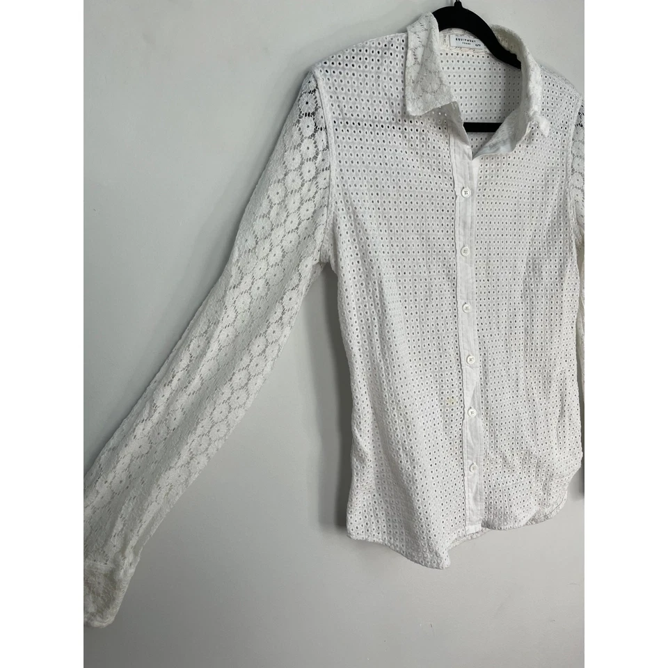 Equipment Lace Button Down Top Women XS White Eyelet Embroidered Blouse - Image 4 of 4