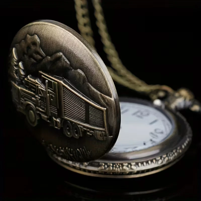 Truck Forest Quartz Pocket Vintage Stainless Steel Necklace Pendant Fob Watch - Image 3 of 4
