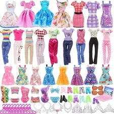 53 PCS Barbie Clothes Doll Fashion Wear Clothing Outfits Dress up Gown Shoes Lot