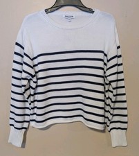 NWT Cotton White and Navy Striped Cropped Sweater sz L. Coastal, Preppy
