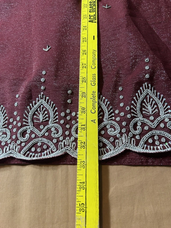 Conjunto Traje Pantalón Mujer Estilo India Hecho a Mano Borgoña Talla M Bordado Con Forro Foto 3 de 4