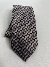 XMI Blue, Black, Brown Geometric Pattern 100 Silk Handmade in USA Tie NWOT