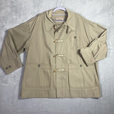Vintage SISLEY Khakhi Field Travel Jacket Wooden Frog Italy Unisex XL Cotton