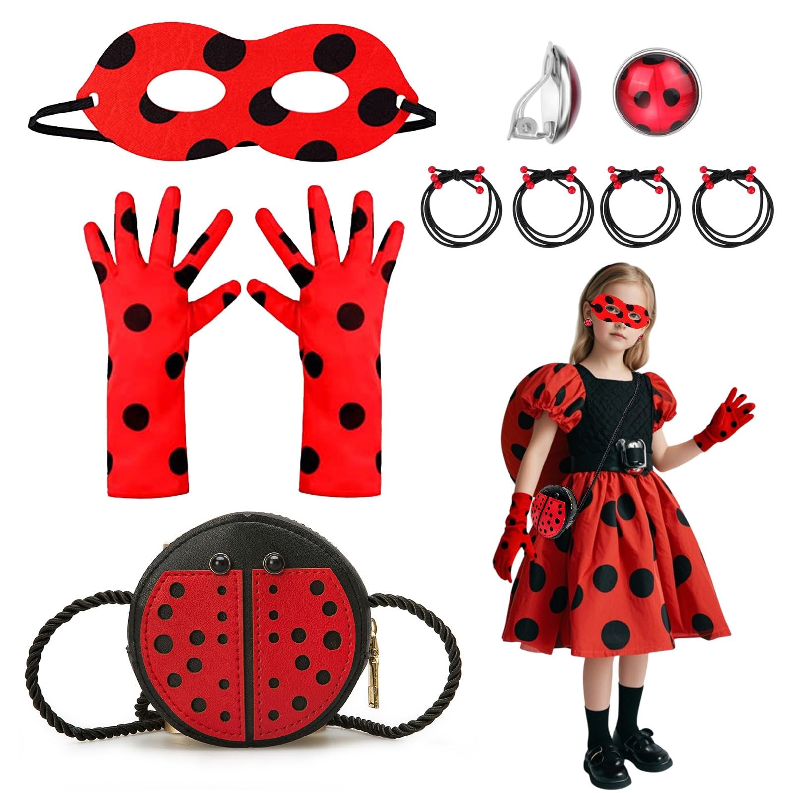 Déguisement Ladybug Coccinelle ajustable 8 pièces pour résoudre le manque d'accessoires de fête