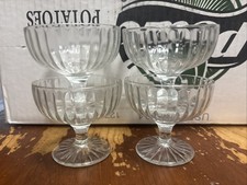 Vintage Clear Glass Footed Dessert Cups Set of 4 Ribbed Sherbet Ice Cream Bowls