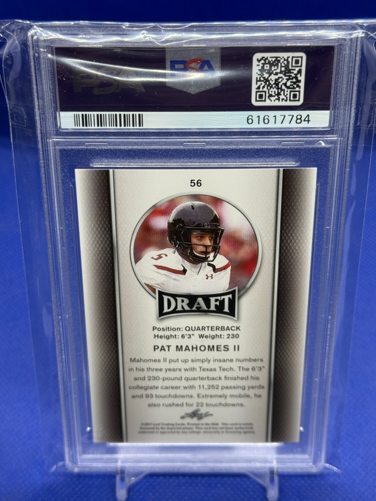 2017 Leaf Draft - Patrick Mahomes (RC) PSA 9 GOLD SHORT PRINT ROOKIE Chiefs view 2