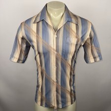 Vtg 60s 70s Joel Disco Shirt Mens Large Geometric AOP Butterfly Collar Mod Nik