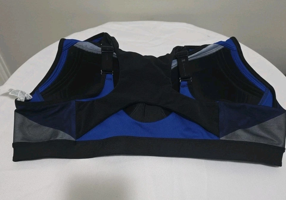 Sujetador deportivo Champion para mujer 42B azul negro cremallera frontal alto impacto atlético B1525 Foto 4 de 4