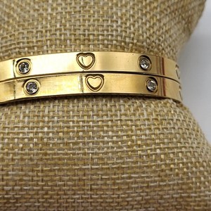 Authentic Fabulous matching Bracelet pair etched gold plated clear rhinestone oval clamper