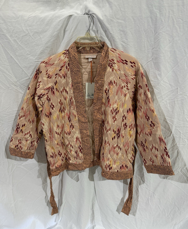 Knox Rose Women’s Beige Pink Ikat Belted Lined Short Jacket Long Sleeve M