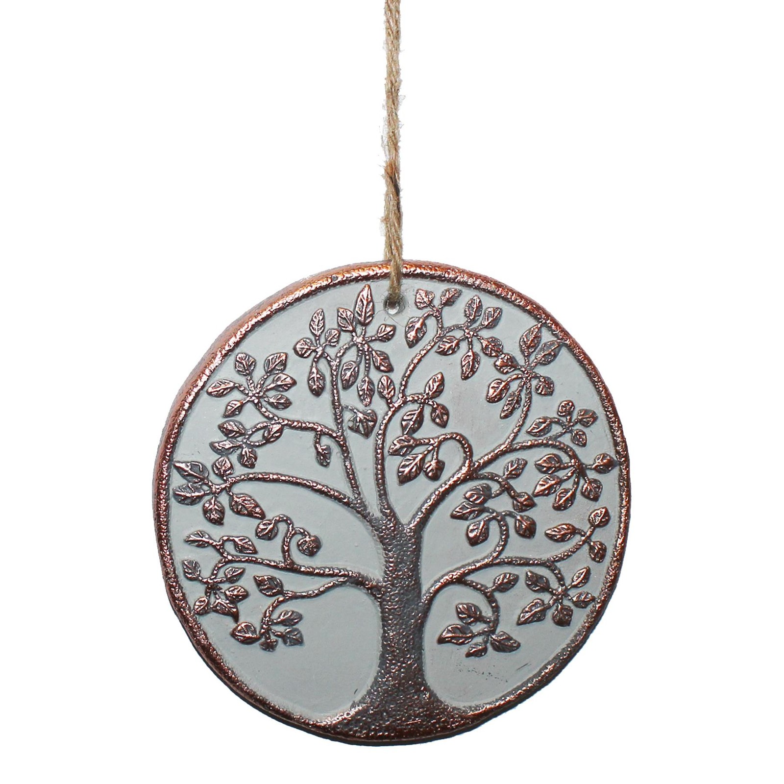 Tree of Life Plaque Hanging Garden Ceramic Ornament 16cm - Grey