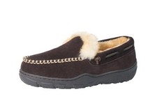 Men's Moccasin Slippers,Shearling Lining Indoor/Outdoor House 11 Rootbeer