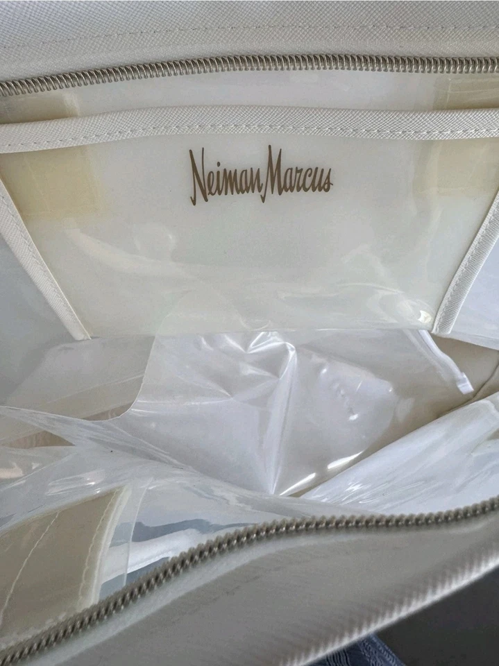 Bolso de Mano Neiman Marcus Transparente PVC Blanco con Cremallera y Bolsa Interior NUEVO Foto 4 de 4