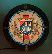 1988 Heileman’s Old Style Faux Wood/Stained Glass 16” Lighted Beer Sign