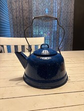 Blue Speckled Enamelware Tea Kettle