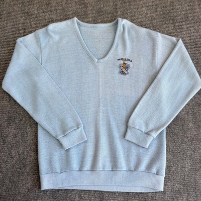 Phi Delta Theta Fraternity V-Neck Sweatshirt Light Blue Embroidered Crest Mens L