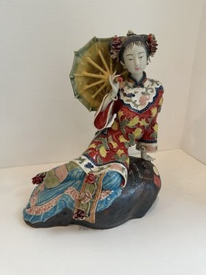 Chinese Porcelain Figurine - Lady in Red with Umbrella