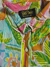 VTG Bob Mackie Wearable Art Blouse Women  s Large Pink Abstract Floral 100 Silk