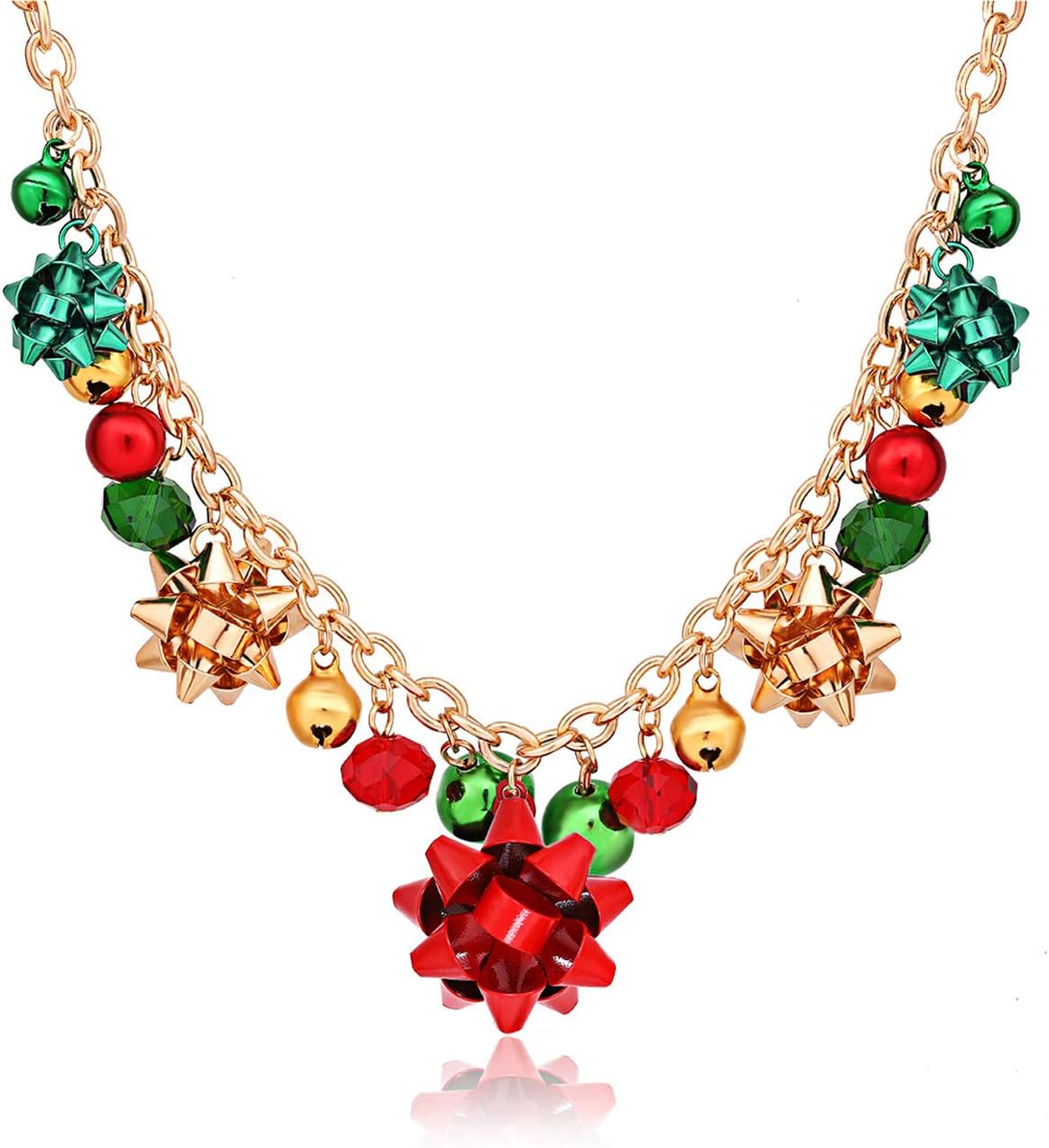 Christmas Necklace X-Mas Jingle Bell Necklaces Present Bow Pendant Necklace Pres