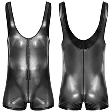 Mens Bodysuit Home Jumpsuit Mesh One Piece Shapewear Shimmering Uniform Vest